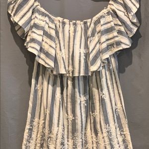 MISA Embroidered Off the Shoulder Striped Top